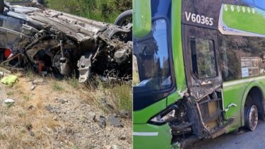 Impactante choque sobre Ruta 40 entre un colectivo y una camioneta que iba a Bariloche: un herido
