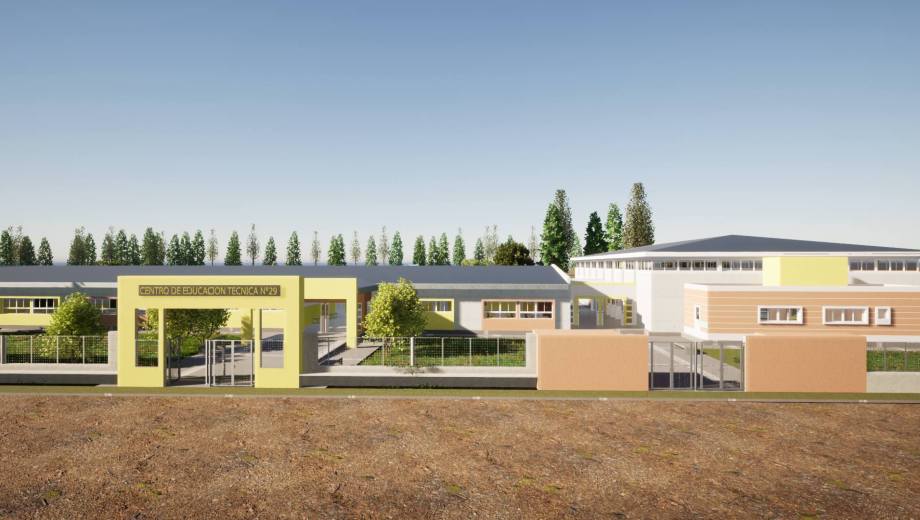 Así será el edificio propio del CET 29 en Luis Beltrán. Fuente: Gobierno de Río Negro.
