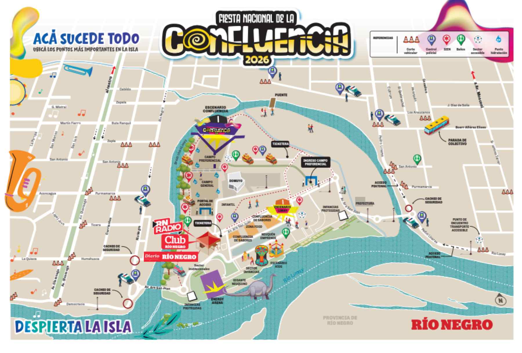 Todo sobre el Mapa de la Fiesta de la Confluencia 2026: accesos, escenarios y servicios disponibles