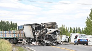 Violento choque en la Ruta 22, a la altura de Cervantes: dos heridos y un camión incendiado