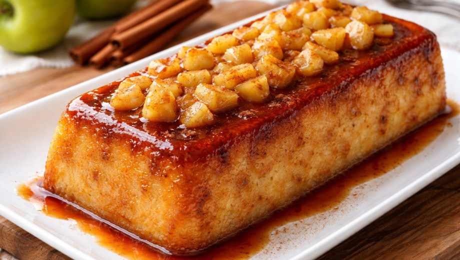 Budín de pan y manzanas. Imagen generada con IA.