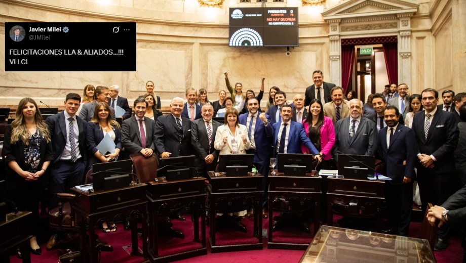 El festejo de Milei tras ser sancionada la ley de modernización laboral.