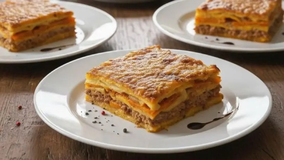 Milhojas de carne, papa y calabaza