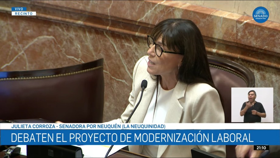 Julieta Corroza durante la sesión de la reforma laboral en el Senado. Foto: captura.