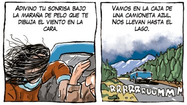 «En la caja de una camioneta azul», la tira de Chelo Candia en el suple Viajes y Turismo