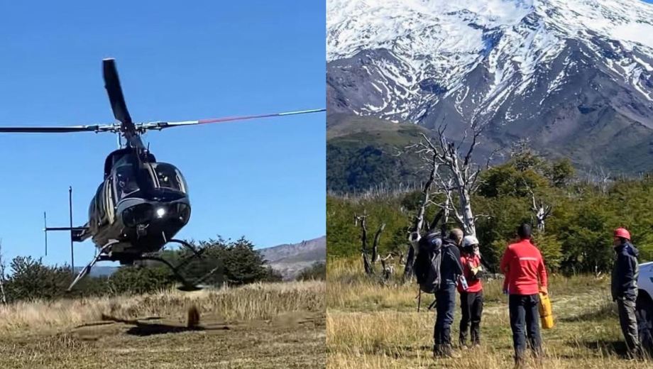 Evacuación aérea en el volcán Lanín tras un caso de mal de altura.
