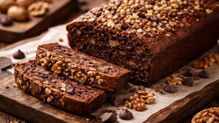 Bizcocho de chocolate con nueces, fácil, rápido y delicioso. Imagen generada con IA.