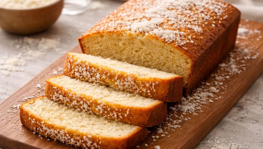 Receta fácil de bizcocho de coco fit. Imagen generada con IA.