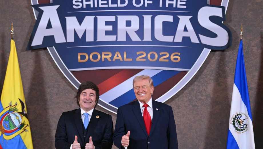 Donald Trump lanzó el “Escudo de las Américas” junto a Javier Milei y otros líderes regionales. Foto: AFP 