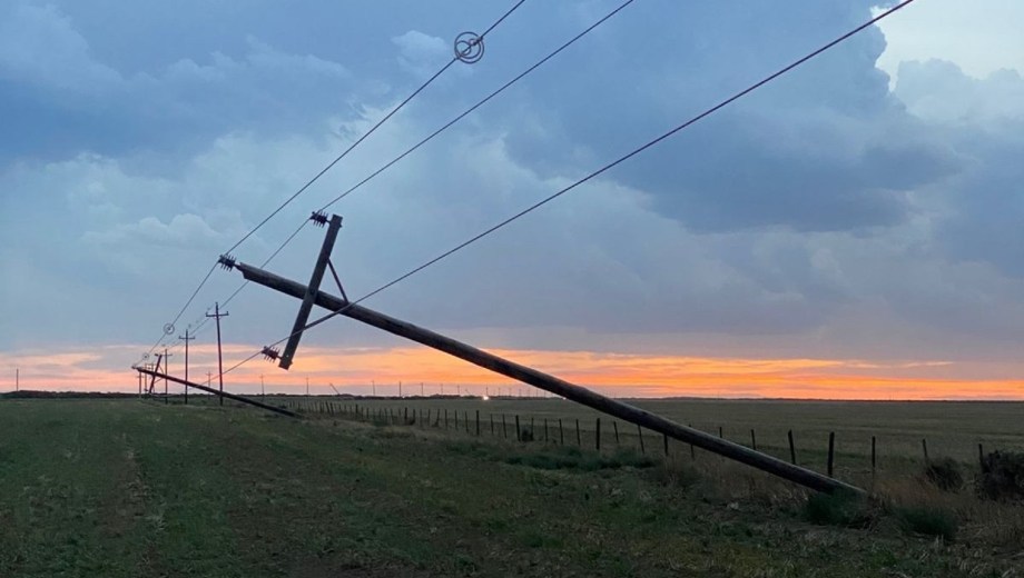 Postes y cables derribados por ráfagas de viento y granizo en la capital rionegrina. Foto: gentileza Edersa.