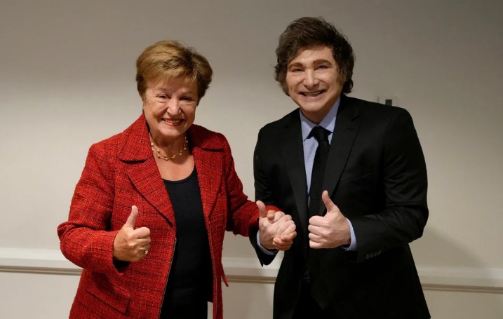 Javier Milei junto a Kristalina Georgieva del FMI. Foto: Gentileza NA. 