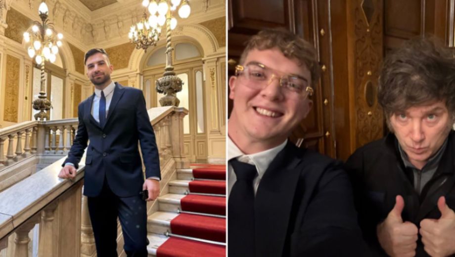 Imágenes de Mauricio Novelli, Hayden Davis y Javier Milei en la Casa Rosada. 