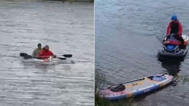 Rescate en Neuquén: remaban en tablas SUP, el viento los complicó y terminaron colgados de una rama