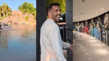 Así es la casa de Carlos Tévez: lago artificial, museo personal y un metegol homenaje a Boca