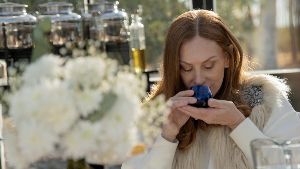 Matiana Mauad, productora olivícola de la Patagonia, durante una cata de aceite de oliva. Foto: gentileza Mariana Mauad.