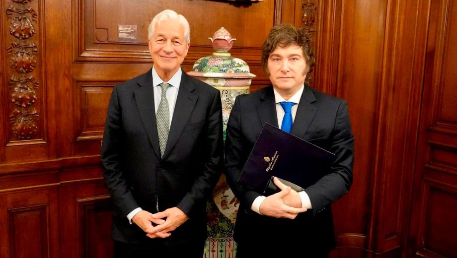 Dimon junto a Milei en Casa Rosada, en octubre pasado. Foto: Noticias Argentinas.