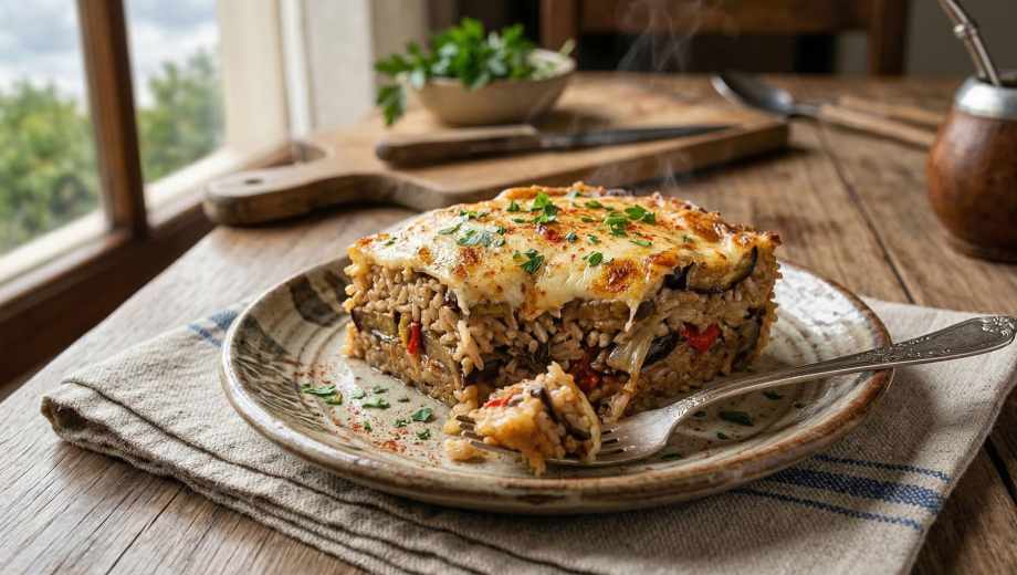 Cómo hacer pastel de arroz y berenjenas.-
