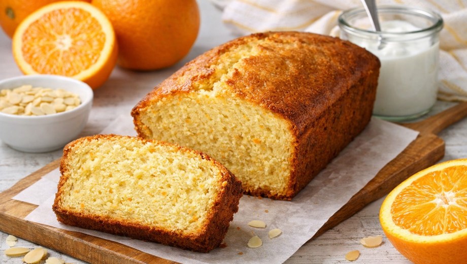 Receta de budín de naranja y yogur sin TACC sin azúcar. Imagen ilustrativa.