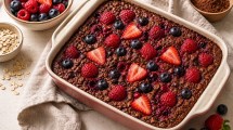 Imagen de Avena horneada con cacao y frutos rojos: la receta saludable que reemplaza al desayuno tradicional