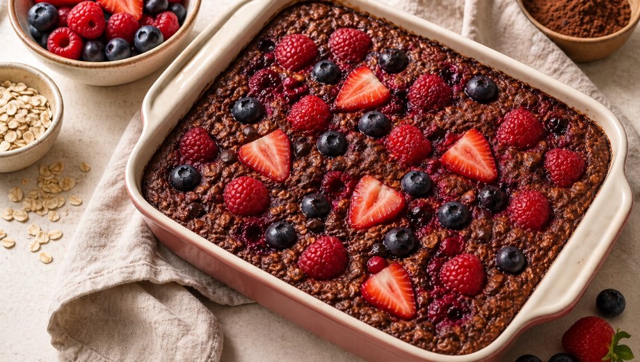 Avena horneada con frutas frescas. Imagen ilustrativa.