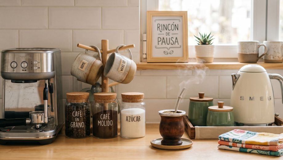 La estación ideal combina lo mejor de dos mundos; un espacio optimizado para el café de especialidad y el rincón sagrado para el mate. (Imagen ilustrativa, IA)
