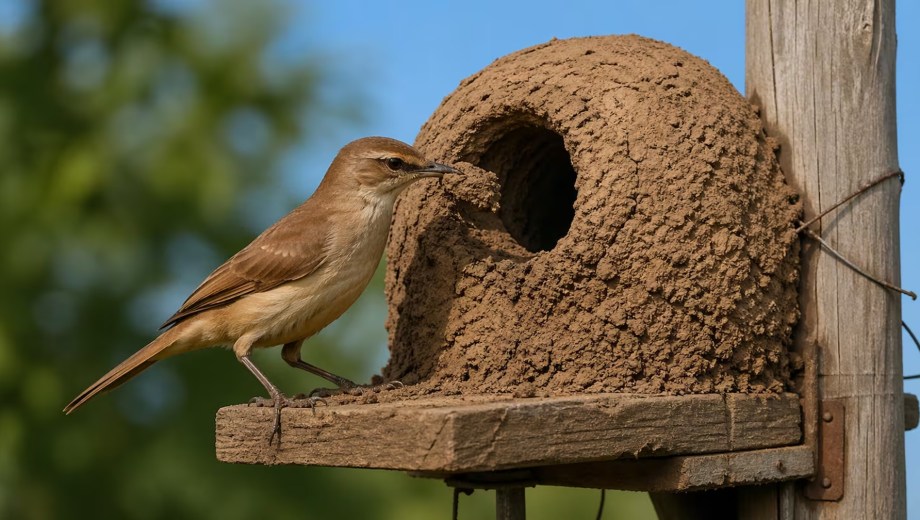 Los horneros buscan lugares seguros y estables para construir sus nidos. Imagen de IA.