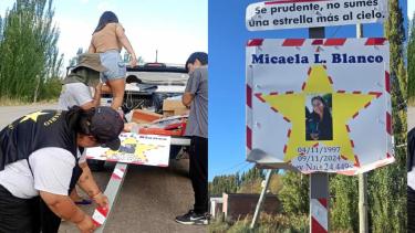 Indignación en Centenario: vandalizaron el cartel de Micaela Blanco, la joven que fue chocada dos veces en Neuquén