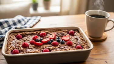 Avena horneada con cacao y frutos rojos: un desayuno nutritivo y lleno de sabor