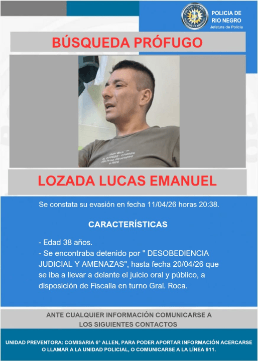 Buscan en toda la Patagonia a un detenido que se fugó de una comisaría