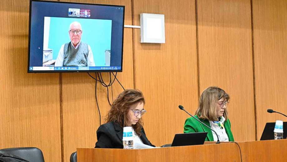 Las fiscales García y Echegaray, con Montanaro de fondo, quien participó de la audiencia a través de un zoom.