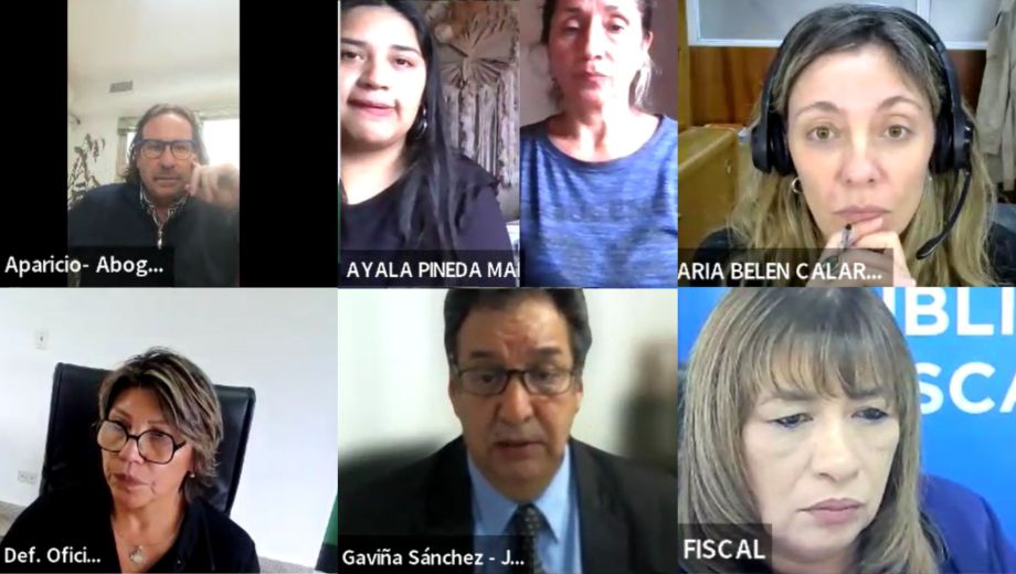 Fiscalía, defensoría y la querella durante la instancia virtual en la que el juez resolvió el traslado del expediente al fuero federal.