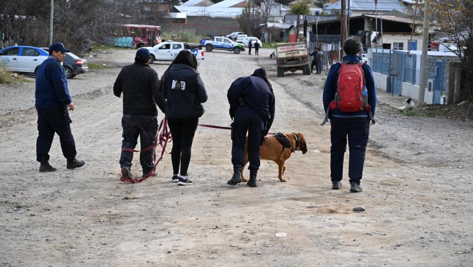 La búsqueda de Analía Corte se desplazó con perros adiestrados a una zona del Alto de Bariloche. (foto Alfredo Leiva)