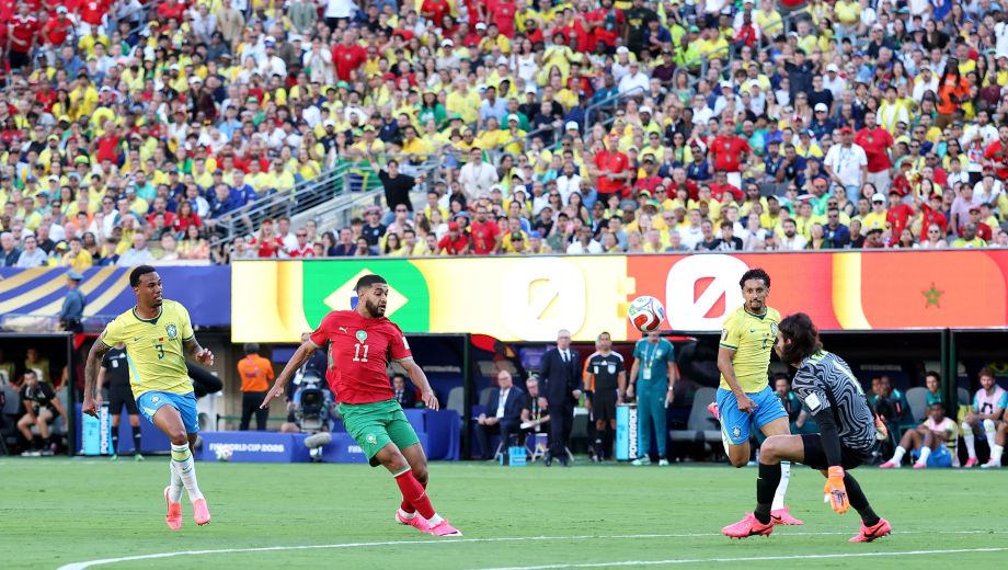 EAST RUTHERFORD, NEW JERSEY - JUNE 13: Ismael Saibari #11 of Morocco scores his team's first goal during the FIFA World Cup 2026 Group C match between Brazil and Morocco at New York New Jersey Stadium on June 13, 2026 in East Rutherford, New Jersey.   Dan Mullan/Getty Images/AFP (Photo by Dan Mullan / GETTY IMAGES NORTH AMERICA / Getty Images via AFP)