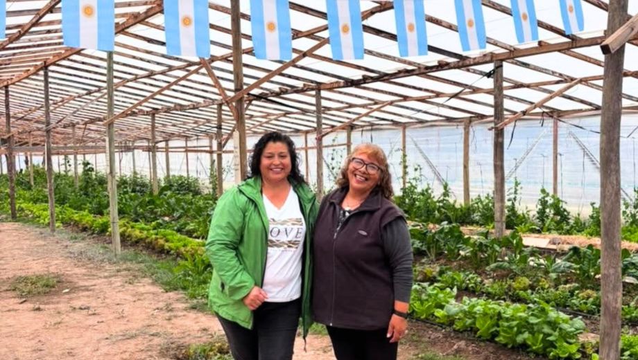 Mirtha Rogga y Silvia Sánchez impulsan la producción agroecológica en el invernadero "El Gigante" de San Antonio Oeste. Foto: gentileza.