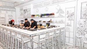 Un restaurante japonés en Nueva York se volvió viral por parecer un dibujo hecho a mano