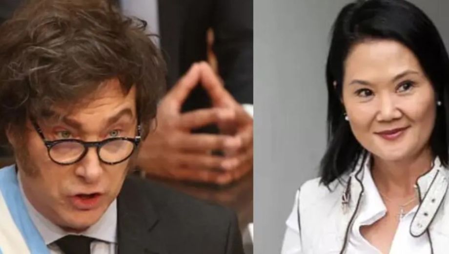 Javier Milei felicitó a Keiko Fujimori por el triunfo en Perú. Foto: Gentileza Unitel. 