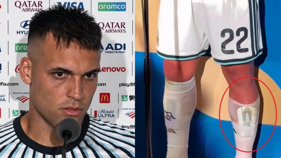 Lautaro Martínez lleva una representación de la Virgen de Luján dentro de sus canilleras. 