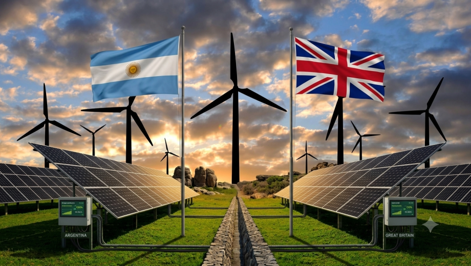  Mientras Argentina apuesta por el aprovechamiento de sus abundantes recursos fósiles y el desarrollo de Vaca Muerta, Inglaterra impulsa una matriz diversificada, con fuerte presencia de energías renovables e integración al sistema europeo. Foto generada con IA. 