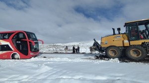 Retiraron el colectivo que despistó por la nieve en la Ruta 23 de Río Negro