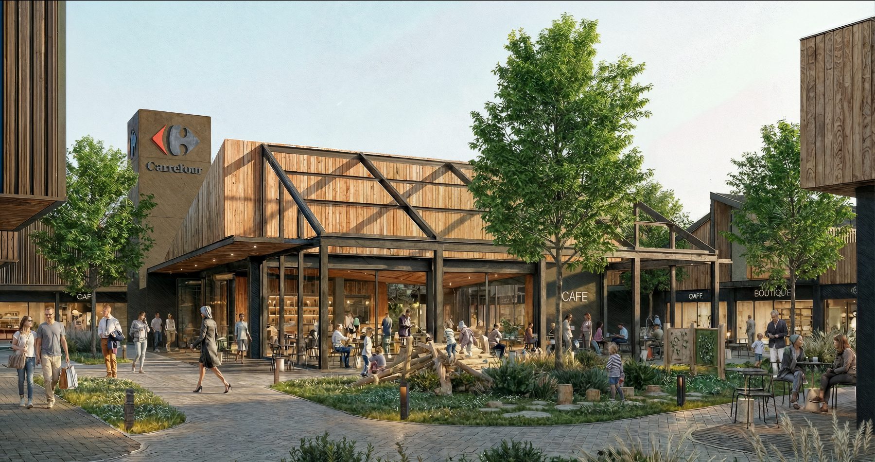 Imagen preliminar de la Aldea Comercial Cipoleña, el proyecto de Carrefour Argentina y Planet Partners en Cipolletti. Imagen: gentileza Carrefour Argentina y Planet Partners.