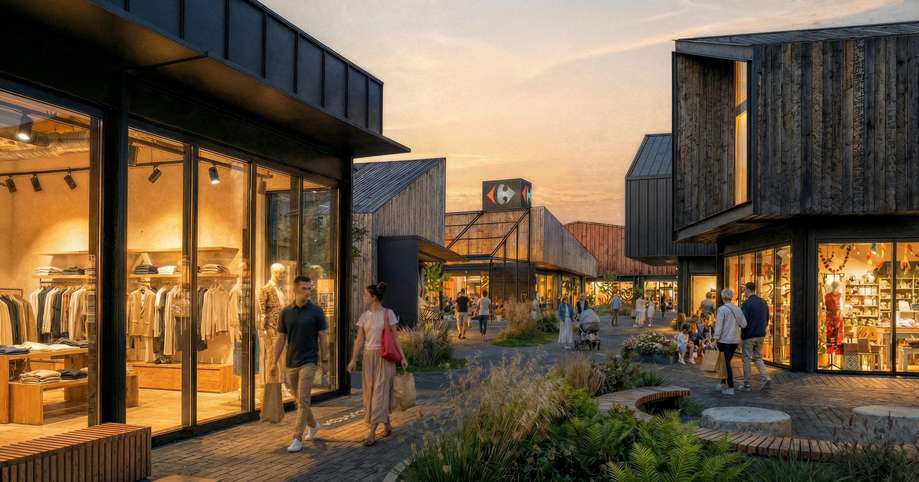 Imagen preliminar de la Aldea Comercial Cipoleña, el proyecto de Carrefour Argentina y Planet Partners en Cipolletti. Imagen: gentileza Carrefour Argentina y Planet Partners.