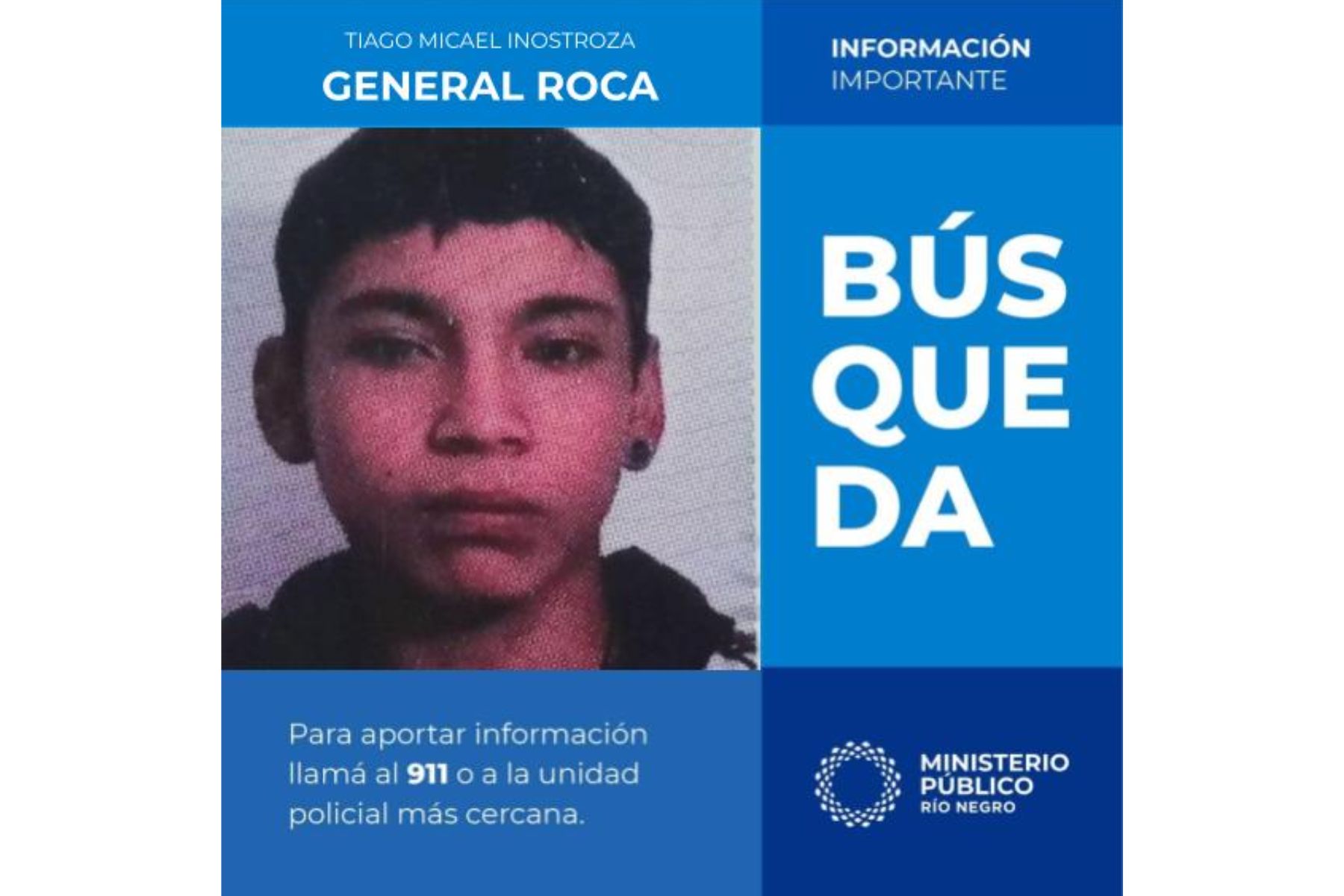 Desaparece un adolescente en General Roca: buscan datos sobre su paradero