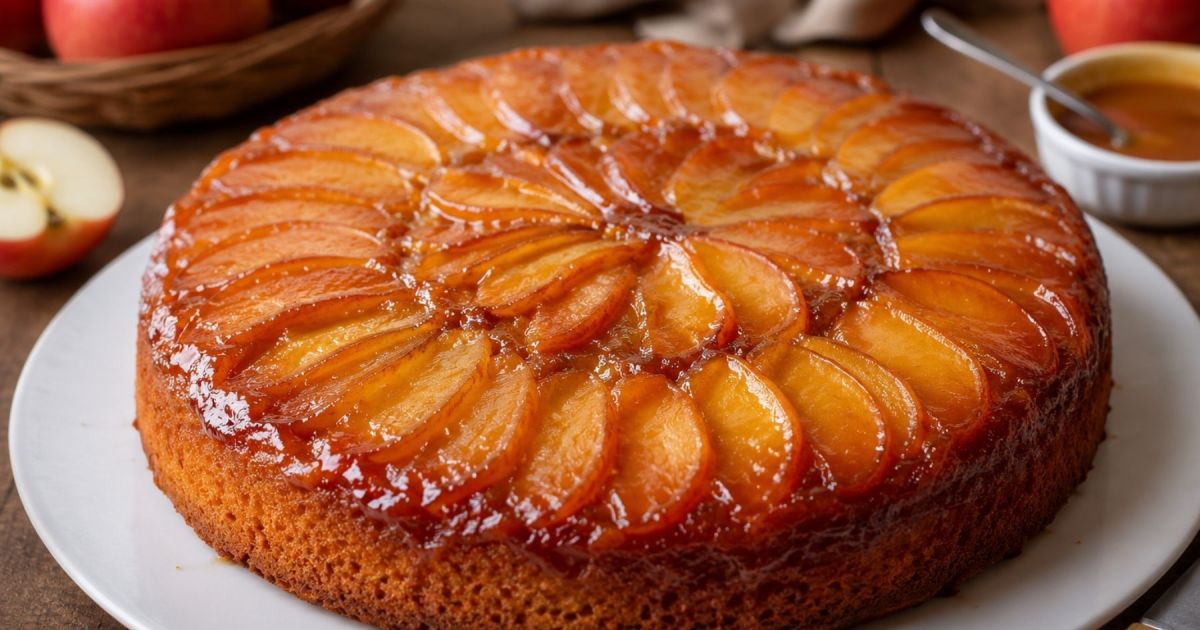 Receta de torta invertida de manzana y caramelo para compartir
