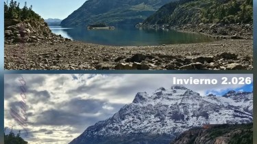 La impresionante bajante de un lago en Chubut: donde antes se buceaba ahora se puede pasar caminando 