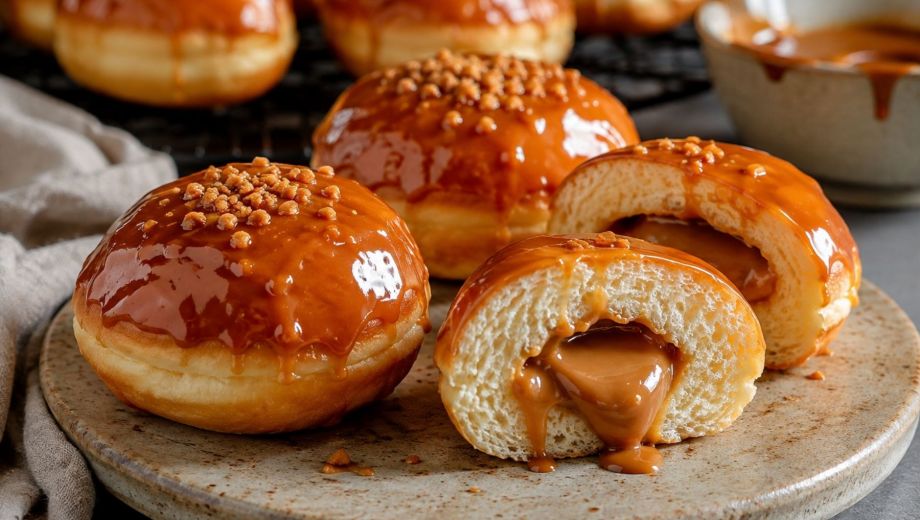 Donas rellenas y bañadas en caramelo: una receta irresistible para la merienda