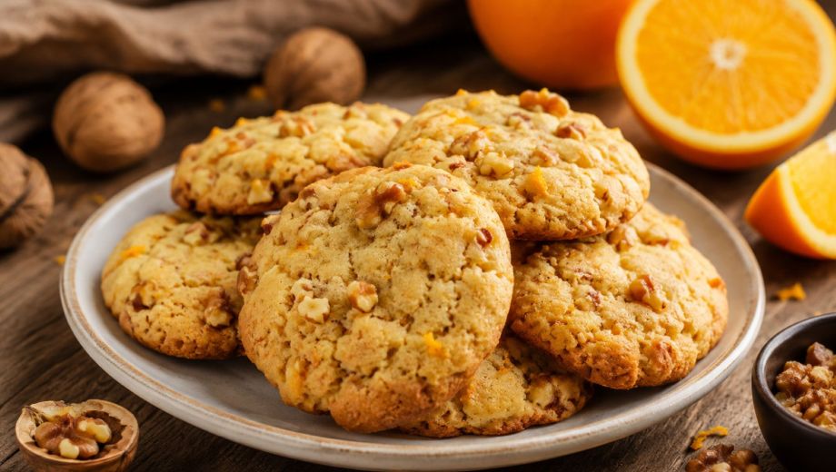 Galletitas de nuez y naranja fáciles y caseras para la merienda. Foto ilustrativa.