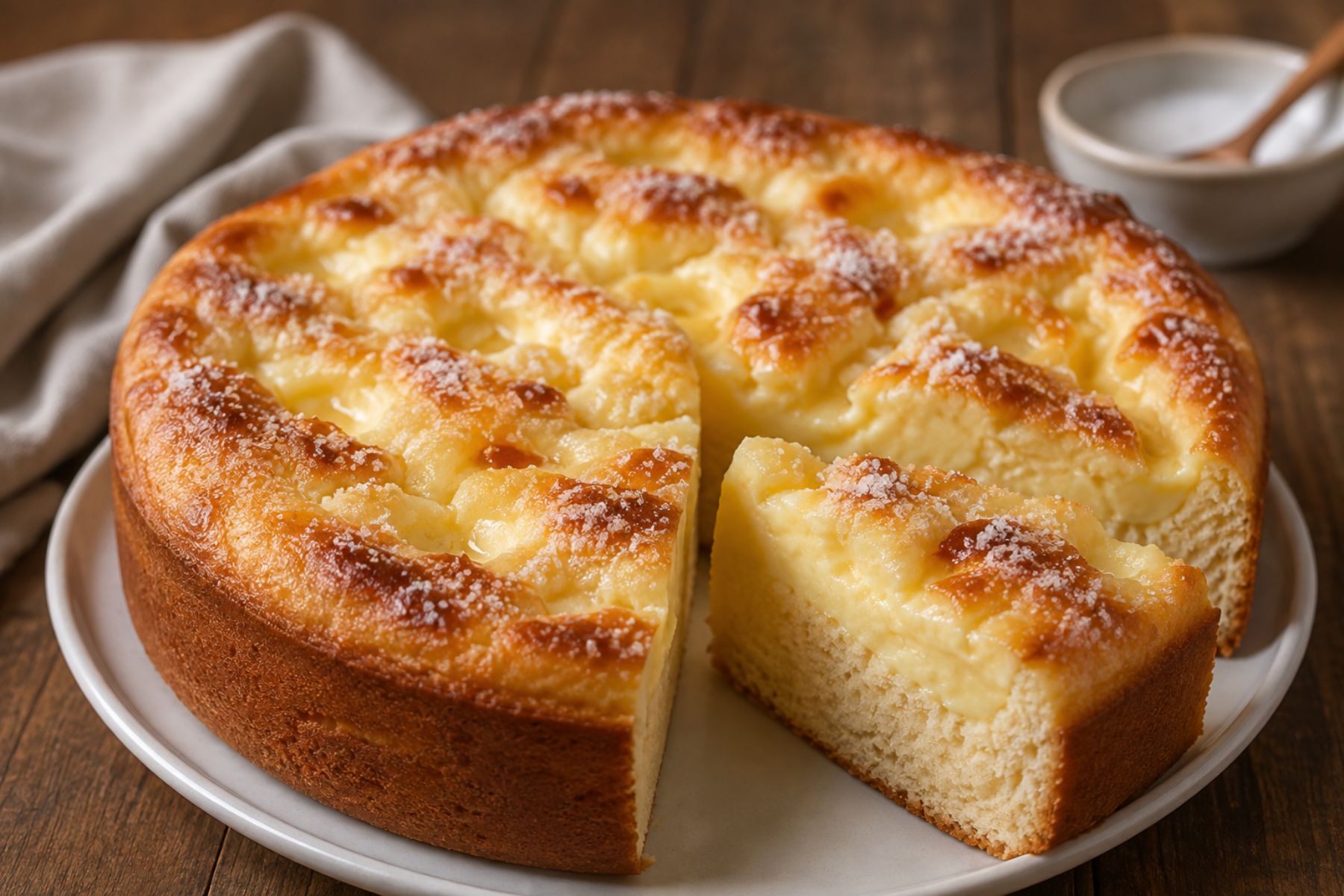 Receta casera de torta alemana de crema, suave y dorada