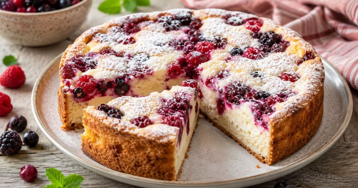 Receta de torta matera de ricotta y frutos rojos sin TACC