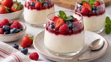 Panna cotta de yogur griego y frutos rojos: receta fácil, sin horno y lista en pocos pasos