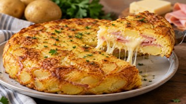 Tortilla de papa al horno con jamón y queso: fácil, económica y sin fritura